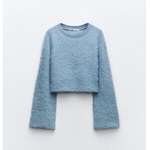 Zara faux fur Soft Blue Crew neck Sweater